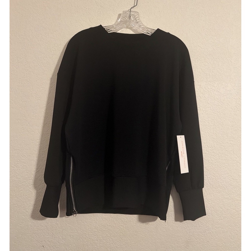 Adrienne Vittadini Sport  S Black Ribbed Oversized  Side Zip Sweatshirt